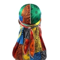 Silky satin durag with colorful paisley patchwork design and long tail for men - Multicolor Paisley