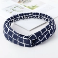 Navy blue and white grid elastic cross twist headband for women’s hair styling - Plaid Navy Blue