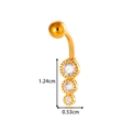 Golden stainless steel belly ring with three clear zircons and size measurements - Gold-Tone Triple Rhinestone (0199-7# Gold)