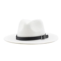 Dettaglio cappello di paglia avorio con fascia in ecopelle nera e fibbia in argento - Bianco / M (56-58cm)