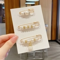 Three-piece gold-plated safety pin set featuring faux pearls and rhinestones - Style 26 - 13th Set 3 Pcs
