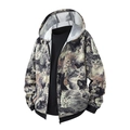 Retro hooded jacket with all-over cat face print and black ribbed hem for men - S / Calico Cat