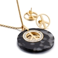 Set gioielli in titanio dorato con ciondolo simbolo pace in marmo nero e orecchini - Stile Segno della Pace d'Oro con Motivo Nero (KS51806-K)
