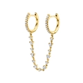 Macro detail of 18K gold chain earrings set with shimmering white cubic zirconia stones - 8-Gold Pavé Double Hoop Chain(Single)