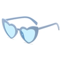 Light blue heart shaped sunglasses with matching frames and lenses in a 45-degree side view - Blue Frame / Blue Lens