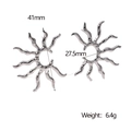 Detailed size specifications of sunburst earrings showing 41mm outer diameter and weight - Steel