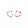 Elegant gold S925 wreath earrings with pink zircon, white pearls and butterfly charms - Gold Style 17-Pink Butterfly