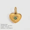 14K gold plated stainless steel heart pendant with peridot green stone, 10x12mm size - August Olive Green / Gold