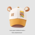 Detail of children's baseball cap with brown teddy ears and cute embroidered patch - 47-52CM (2-6 Years Old) / Yellow