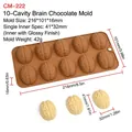 Brown silicone 10-cavity brain shaped chocolate mold for Halloween treats with dimensions - Brain Shape CM-222 / Brown