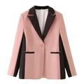 Veste blazer femme chic avec empiècements contrastés rose et noir et revers en pointe - S / Blazer en Patchwork Rose et Noir