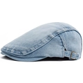 Light blue denim flat cap with vintage bronze metal buckle and twill texture detail - Adjustable / Light Blue