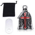 Guardian Bell motorcycle pendant with red cross wing design and black velvet pouch - Steel Red Cross Set with Tag