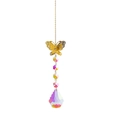 Golden metal butterfly wind chime with AB color rainbow crystal beads and pear pendant - New Butterfly