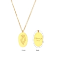 Vue avant et arrière du collier pendentif ovale doré avec fleur d'iris de février - Février Iris