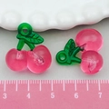 Resin cherry pendant in translucent pink and green for DIY jewelry making and crafts - Rose Red Acrylic Cherry (22163)