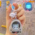 Grey space capsule kitten keychain with LED glowing function and white bell charm - Starry Cat Backpack-Grey