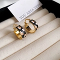 Gold-plated pleated hoop earrings featuring black enamel with orange flame patterns - 8# Black Pattern