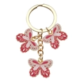 Golden crown fan keychain with pink and red enamel butterfly pendants accessory - Pink Butterfly (ER713)