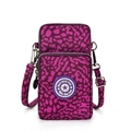 Crossbody phone bag with purple leopard print and adjustable strap in dual zipper style - Purple Leopard
