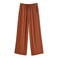 Detail of caramel wide-leg trousers with drawstring waist and textured crepe fabric - XS / Brown Pants