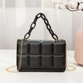 Black quilted square shoulder bag with acrylic chain and gold metal strap detail - Large Chain Handle Style / Black