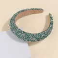 Padded headband for women featuring green and silver shimmering rhinestones - Green