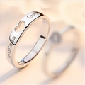 Silver couples ring with hollow heart and Endless Love engraving for long distance gifts - Adjustable Open / J228 Male Style (One Pack)
