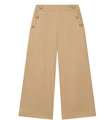 Detailed view of high-waist khaki wide-leg pants with decorative metal buttons - XS / Earthy Yellow