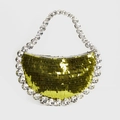 Sparkling gold and green sequin evening handbag with crescent shape and crystal handle - Sequin Neon Green