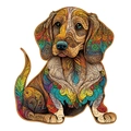 Dog shaped wooden jigsaw puzzle featuring vibrant colorful abstract art patterns - S / Dog - Plastic Box