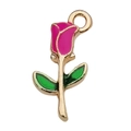 Pink and green enamel rose pendant with gold alloy finish for DIY jewelry making - Rose