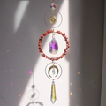 Golden sun and moon crystal suncatcher with red stone and rainbow prism pendant - Red Jasper