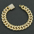 Bracciale Cuban link dorato con pietre brillanti su sfondo nero strutturato - Oro / Bracciale-8 Pollici (circa 20.5cm)