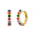 Ins style gold hoop earrings set with colorful zircon stones and polished finish - Gold with Multicolor Pave Huggie