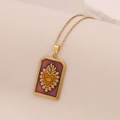 Goldene Edelstahlkette mit violettem Tarot-Anhänger, Heiligem Herz und Augenmotiv - 4# Herz-Jesu Violetter Boden