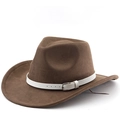 Cappello da cowboy in pelle scamosciata testa di moro con cintura in pelle bianca - M (56-58cm) / caffè