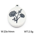 Pendentif ovale en acier inoxydable argenté, breloque fleur de naissance 23x14mm - Style Floral (KLJ8075-Z)