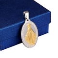 Two-tone silver and 18K gold stainless steel Virgin Mary oval pendant on a gift box - 2.3*3.5cm / Gold & Silver