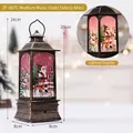 Farol navideño retro de bronce con escena de Papá Noel y alce, función musical, 24cm - Estilo de Música Medio / Bronce (Papá Noel Dorado)