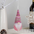 Rosa gestreifte Strick-Weihnachtswichtel mit weißem Bart und Aufhänger - Rosa Hängend 6-01