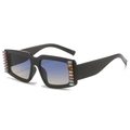 Fashion square sunglasses with black frame blue gradient lenses and side rhinestones - Black Frame Blue Tea Lens