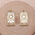 Golden Sun Tarot card pendants featuring a rectangular vintage metal design in a 2-piece set - Antique Gold THE SUN