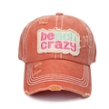 Distressed orange baseball cap with Beach Crazy embroidery and vintage frayed details - Orange