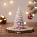 Christmas tree candle in white to purple gradient on wood base, 9.5cm height - Purple Cedar Tree (Lavender) / 5.7x9.5cm