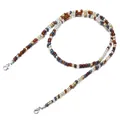 Detailed macro view of multi-color beads chain with silver metal lobster clasps - Brown Gold Silver Blue