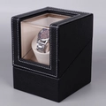 Caja de rotor para reloj en cuero PU negro con costuras blancas e interior crema - 1+0 Arroz Negro (Mini)