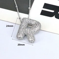 Silver letter R pendant necklace with cubic zirconia stones measuring 24mm by 20mm - Letter R