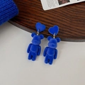 Boucles d'oreilles cœur bleu Klein avec pendentifs ours floqués et élégants - Ours cœur floqué bleu (32#)