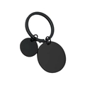 Détail macro du porte-clés en acier inoxydable noir mat avec deux étiquettes rondes - Grandes et petites étiquettes rondes / Noir